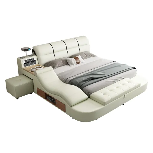 Luxury High Quality  Tatami Leather Smart Bed Upholstered Solid Wood Frame Bed Multi-Functional Bed With Massage
