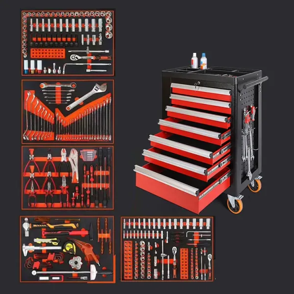 369 Pcs Steel 7 Drawers Tool Box Roller Cabinet Workshop Garage Rolling Tool Cabinet Trolley With Tools