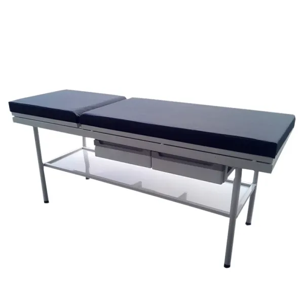 Manual Medical Patient Examination Table With Two Sliding Drawers And One Storage Tray For Hospital Clinic