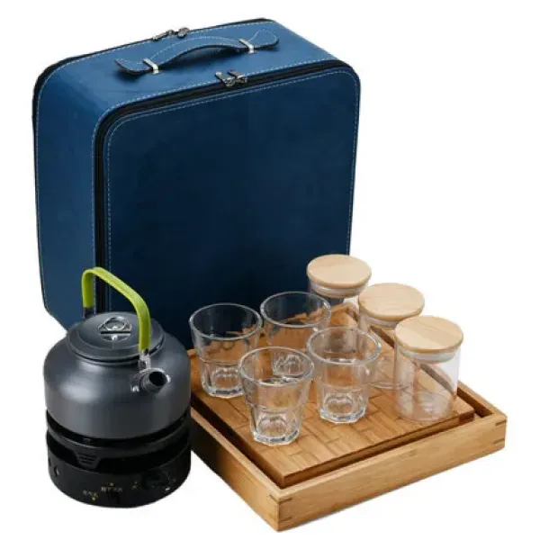 Multifunctional Tea Stove Outdoor Camping Portable Coffee Tumbler Teapot Set With All-Wooden Tray