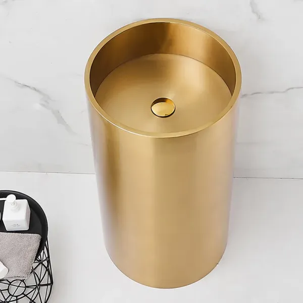 Luxury sus304 sink Floor Standing Stainless Steel Gold Colorful Round Hand Wash Basin Pedestal Sink