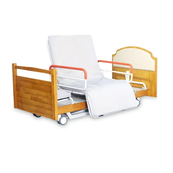 Comfortable and adjustable high position medical equipment ICU electric rotary wooden sickbed