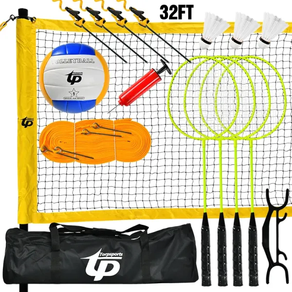 Basics Outdoor Volleyball and Badminton Combo Set with Net