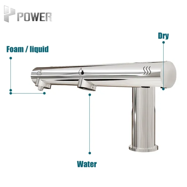 3 In 1 Deck Mounted Brass Brushed Taps Wash Basin Mixer Automatic Smart Tap Sensor Faucet With Hand Dryer Soap Dispenser