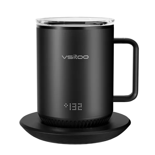 Vsitoo S3 Temperature Control Smart Black Mug  4-hr Battery Life, 14oz App Controlled Heated Coffee Mug