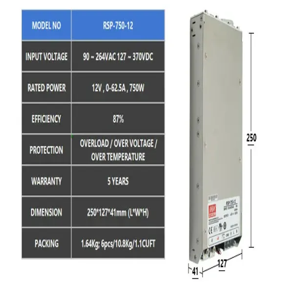 Meanwell 750W 24V 30A switching power supply RSP-750-24 high frequency mean well power supply