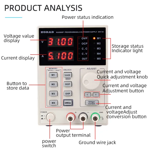 KA3010P 30V 10A Laboratory DC Power Supply Programmable LED Digital Regulator USB Charging Switch Workbench Power Supply