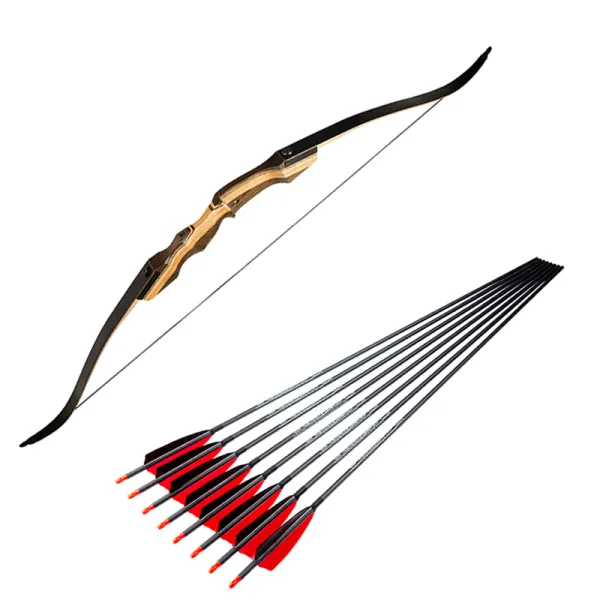 62 Inches 20-70 IBS Recurve Bow and Arrows Set Take Down Traditional Longbow Hunting Target Practice Bow