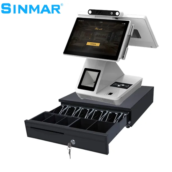 sinmar all in one cash cashier counter Supermarket Supplies convenience store desktop smart self checkout counter with display