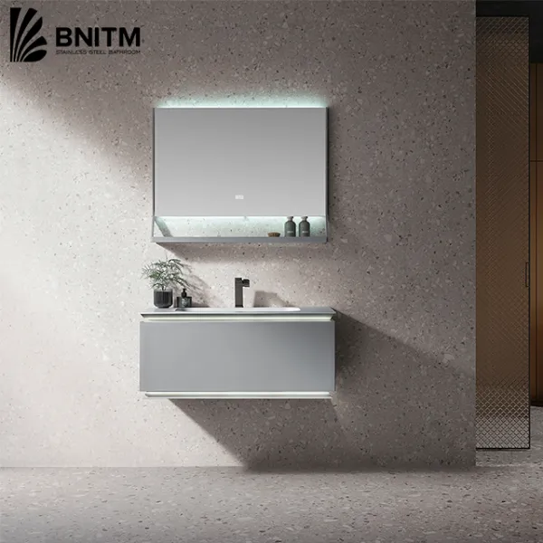 BNITM Modern Bathroom Furniture Simple Design Wall Mount Bathroom Vanity Cabinets With Shelf And Smart LED Mirror