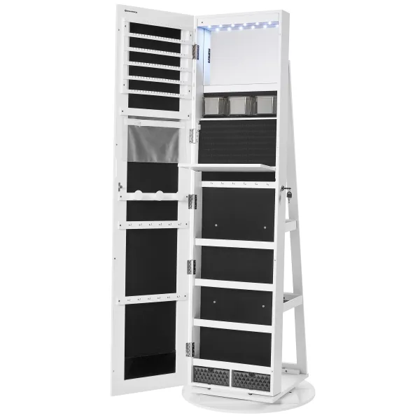 High full length mirror white Lockable rotating jewelry cabinet