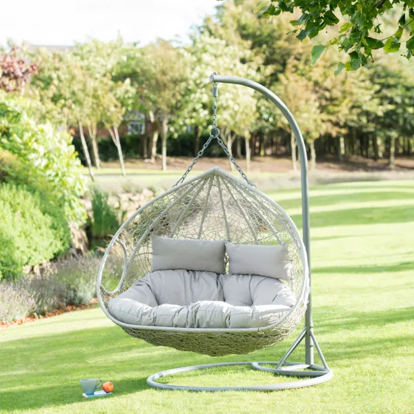 Double seat garden furniture hanging swing egg chair with stand