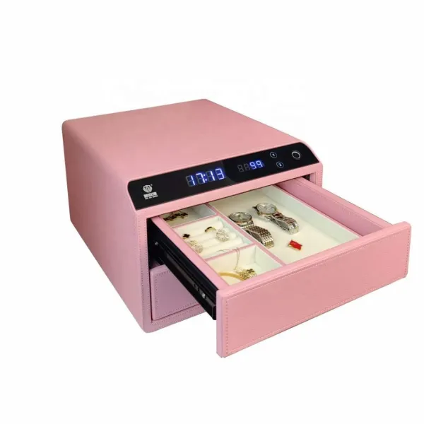 Luxury Leather Smart Biometric Drawer Safe Cabinet Anti-theft Fingerprint Jewelry Box