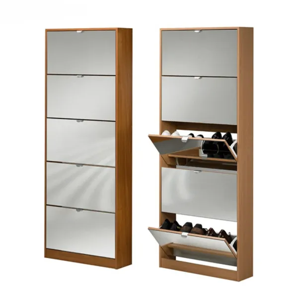 Hot Sale Modern Shoe Cabinet Flip-down Mirrored High Quality Wooden Shoe Cabinet Shoe Rack Wood Cabinet With Mirror