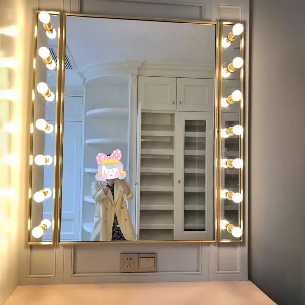 One Piece Custom Powder room Custom size shape round magnifying makeup led light for makeup mirror table