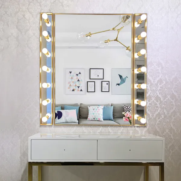storage single side vanity with led light makeup table mirror and drawer holder