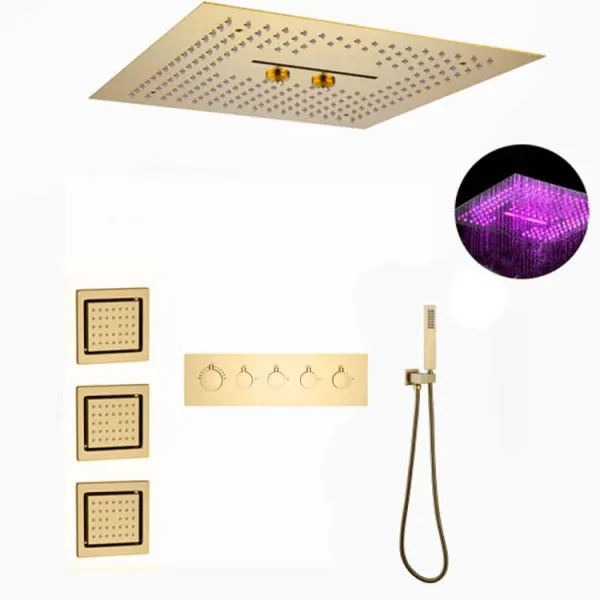 Thermostatic Shower Combo Set 16 Inch Wall Mounted LED Rain Shower Head System