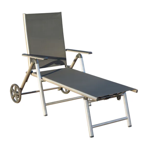 Outdoor Backyard Pool Beach Recliner Chair Chaise Lounge Aluminum Patio Lounge Chair with Wheels and Armrests