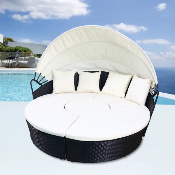 All Weather Modern Hotel Poolside Rattan Sunbeds Outdoor Garden Furniture Patio Daybed With Canopy