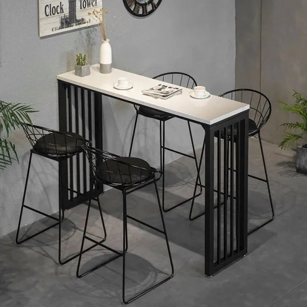Wholesale Cheap Industrial Bar Furniture Retro Cafe Table Set Metal Marble High Top Coffee Bar Table and Bar Stool for Kitchen