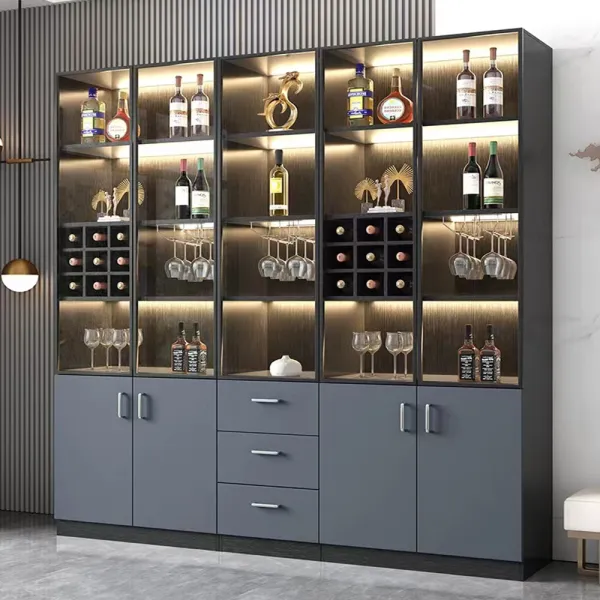 Wooden Wall Mounted Home Bar Glass Door Wine Bar Cabinets