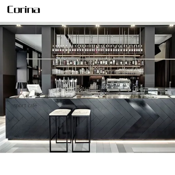 Display Cabinets Bar Counter Ready Made LED White Marble Top Modern Restaurant Bar Counter