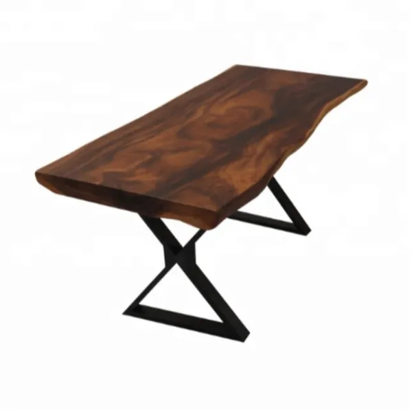 Single Slab Acacia Wood Live Edge Industrial Handcrafted Dining Table