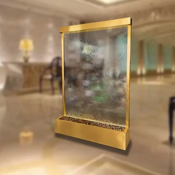 Indoor Glass Feng Shui Indoor Water Fountain with Gold Frame