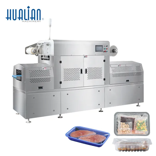 HVT-350AZ Hualian Multi functional Linear Type Meat Food Tray Vacuum Sealing Packing Packaging Machine