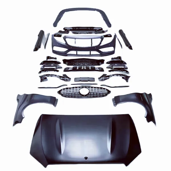 For  Benz C-Class W205 C63 upgrade AMG style PP injection molded front bumper rear diffuser side skirt hood and body kit