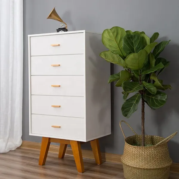 Modern Nordic Wood White Living Room Cabinets 5 Tier Bedroom Chest Of Drawers