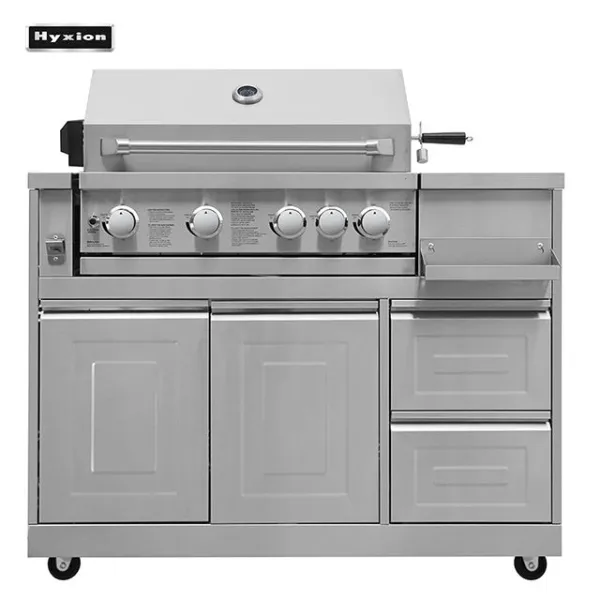 Outdoor Kitchen Set With BBQ Grill, Side Burner, Pizza Oven, Storage Cabinets
