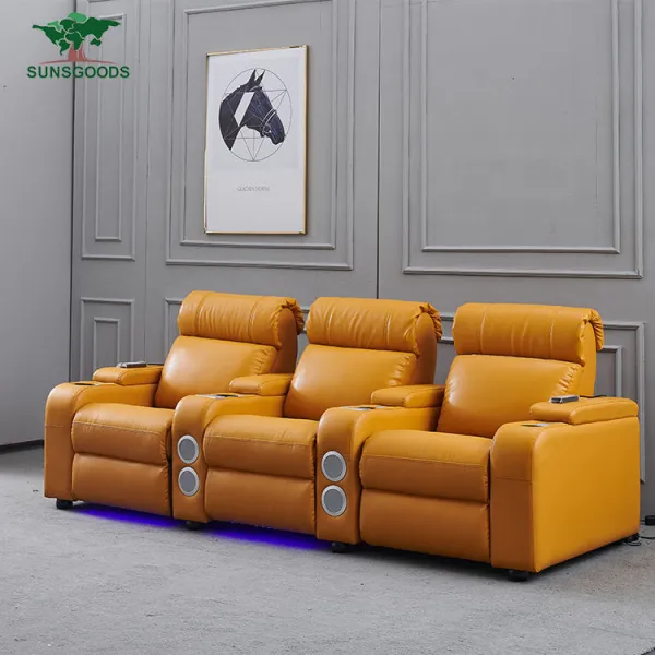 High-End Custom Leather Theatre Headrest Power Recliner, Home Theatre Re-liner Seating Sofa, Theatre Sectionals Furniture