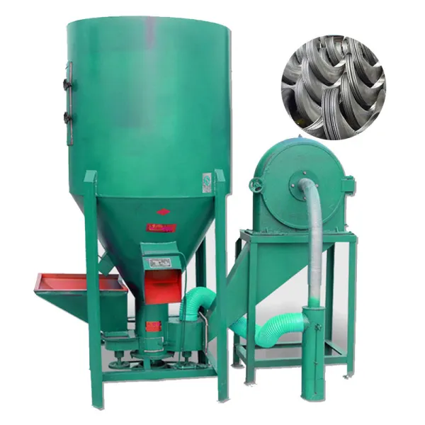 Farm Use Automatic Diesel Engines Carbon Steel Body Vertical 1000kg h Poultry Feed Mixer Machine With Cast Iron Grinder