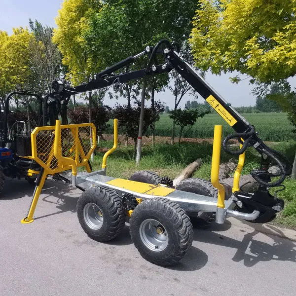 Hydraulic ATV Farm Tractor Log Timber Wood Trailer With Crane Grapple Remote Control Winch For Forestry Machinery