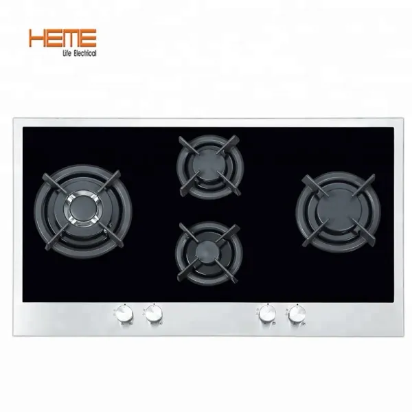 Cooking Appliances Counter Top Built In Gas Stove 4 Burners Black Tempered Glass Gas Cooktop