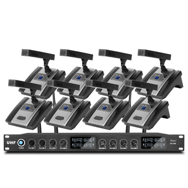 Biner DF208 UHF 8 Channel Wireless Microphone System Long Range Wireless Conference Microphone