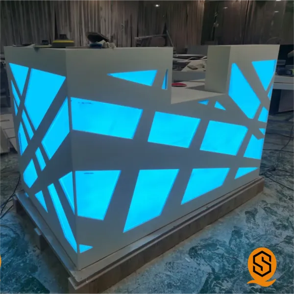 16 colors LED Light Artificial Stone Reception Desk