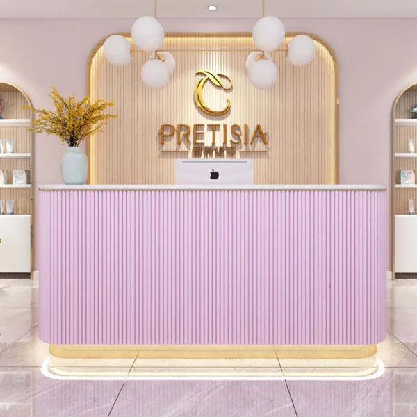 New Arrival Modern Pink Beauty Shop Wooden Cashier Front Reception Desk