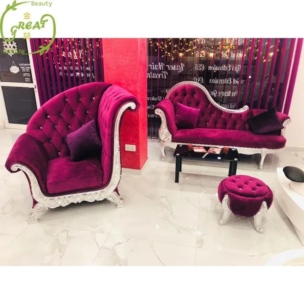 Purple Beauty Salon Furniture Waiting Sofa