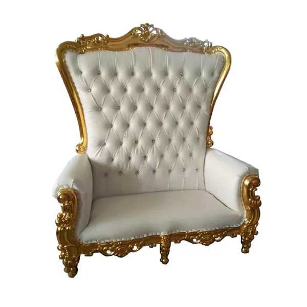 Carved White Wooden Living Room Sofa Throne Wedding Love Seat Sofa