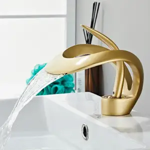 Golden/White Bathroom Basin Faucet Black Bathroom Faucet Brass Creative Grey Sink Mixer Tap Hot &amp; Cold Waterfall Basin Faucet