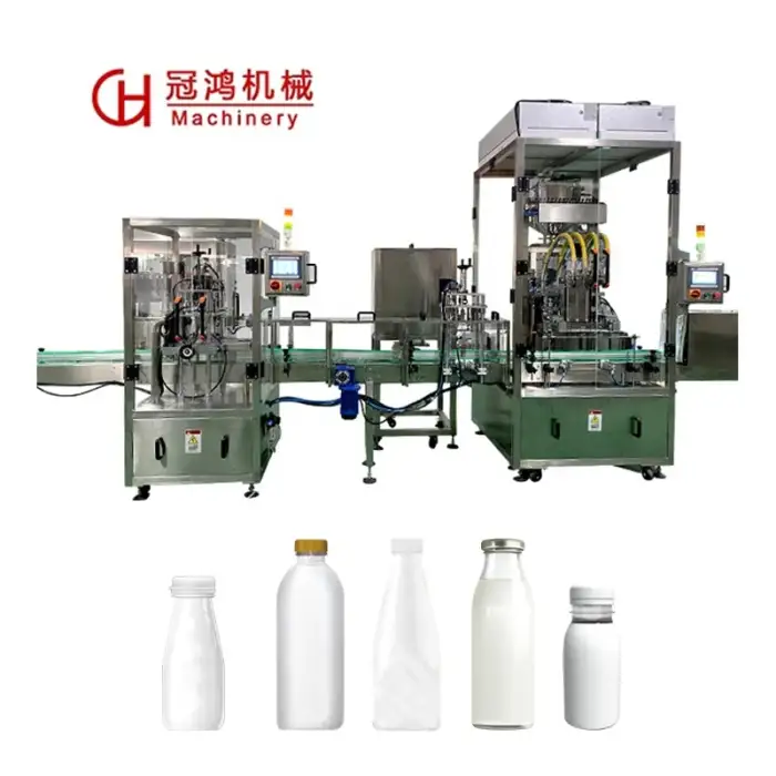 Bottle/hour High Speed Fresh Milk Sterilization Four Head Piston Filling And Capping Line