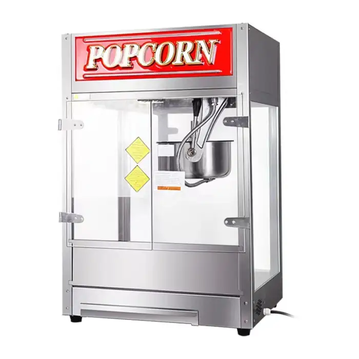 Commercial popcorn machine 16oz 32oz full automatic electric popcorn making machine free standing type with cabinet oil pump