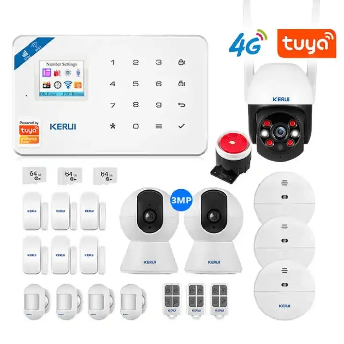 W184 4G WIFI GSM Home Security Alarm System with Alexa Home Tuya Smart Camera Wireless Door Sensor