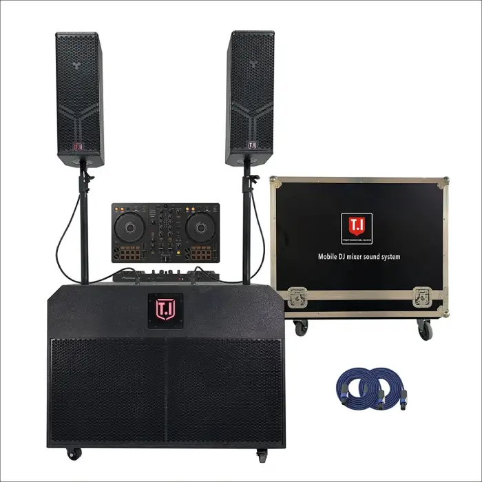 DJ208 Speakers 1 DJ28S Bass Amp Processor Wired Mic Cable Stand All-in-One Amplified