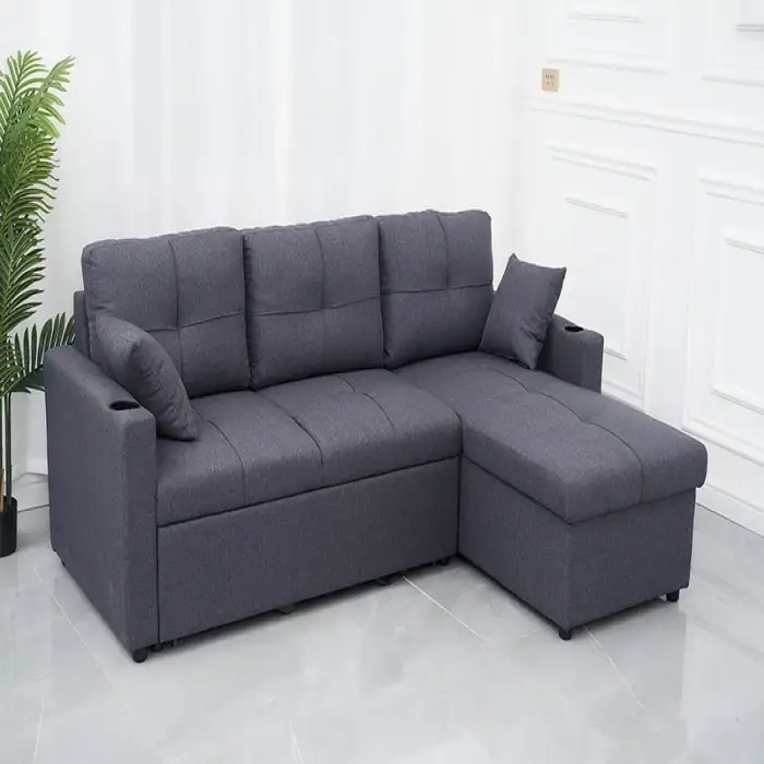 Living Room Corner Sofa Bed with Storage Foldable Leather Linen Modern Sofa Cum Bed for Bedroom