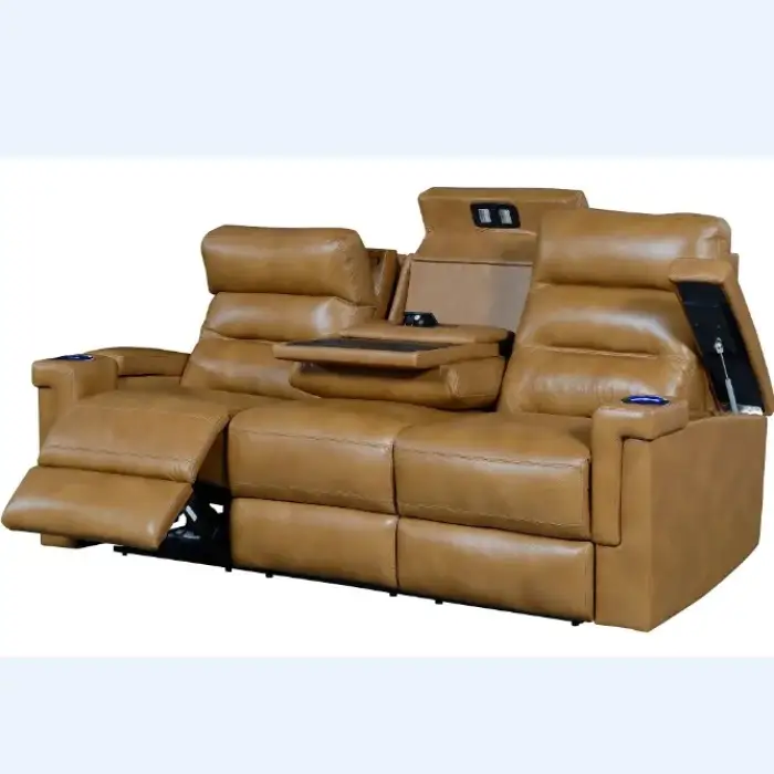 3 seat modern genuine leather living room furniture luxury power recliner sofa set