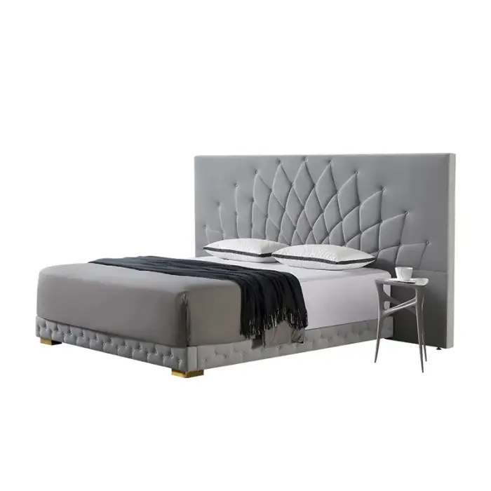 Luxury King Size Upholstered Bed Headboard Tufted Wedding  Premium Bedroom Furniture