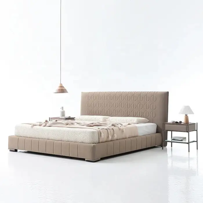 Nordic Upholstery Beds Classic Double Italian King Size Soft Microfiber Leather Minimalist Bed Bedroom